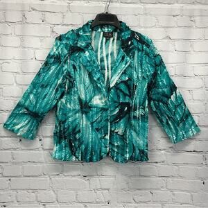 Toni Morgan Blazer Women's Size PL Teal Marbled Ruffle Textured Business Casual
